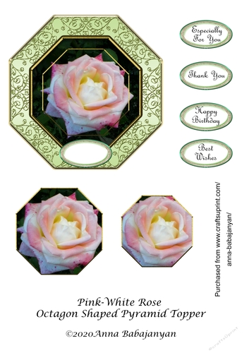 Pink-White Rose Octagon Shaped Pyramid Topper