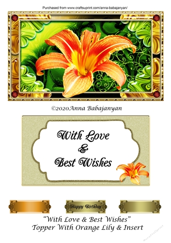 With Love & Best Wishes Topper With Orange Lily & Insert