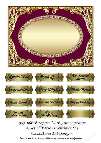 5x7 Blank Topper With Fancy Frame & Set of Various Sentiments 3