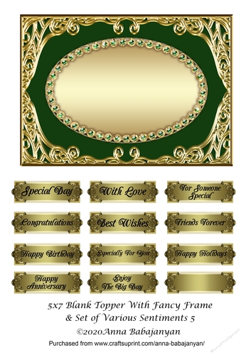 5x7 Blank Topper With Fancy Frame & Set of Various Sentiments 5