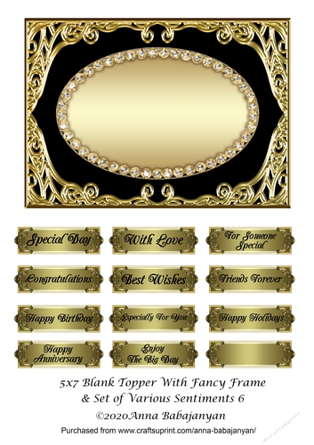 5x7 Blank Topper With Fancy Frame & Set of Various Sentiments 6