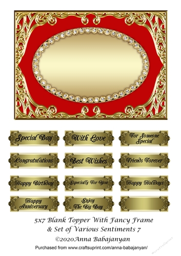 5x7 Blank Topper With Fancy Frame & Set of Various Sentiments 7