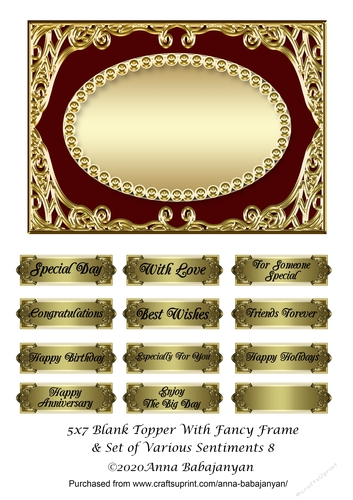 5x7 Blank Topper With Fancy Frame & Set of Various Sentiments 8