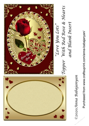 Love You Lots Topper With Red Rose & Hearts and Blank Insert