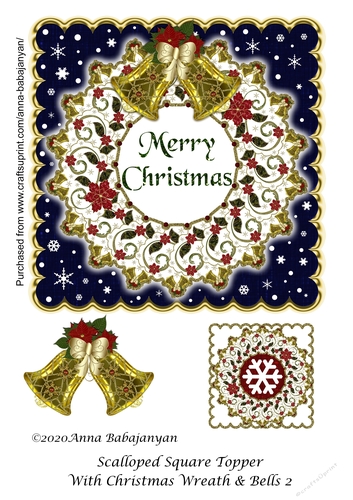 Scalloped Square Topper With Christmas Wreath & Bells 2
