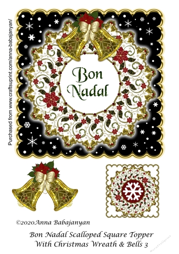 Bon Nadal Scalloped Square Topper With Christmas Wreath & Bells 3