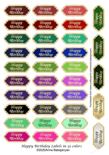 Happy Birthday Labels in 35 colors