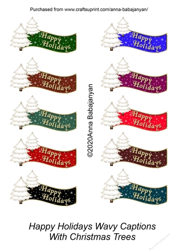 Happy Holidays Wavy Captions With Christmas Trees