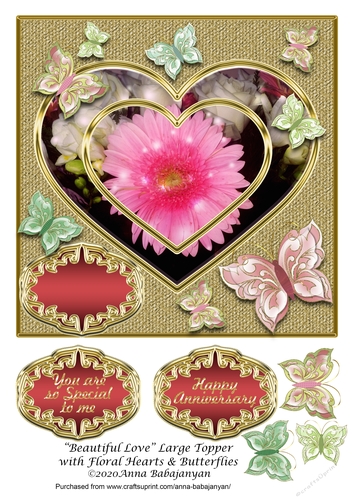 Beautiful Love Large Topper with Floral Hearts & Butterflies