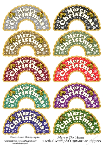 Merry Christmas Arched Scalloped Captions or Toppers