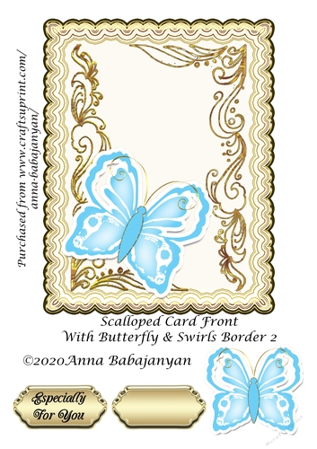 Scalloped Card Front With Butterfly & Swirls Border 2