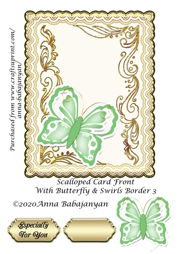 Scalloped Card Front With Butterfly & Swirls Border 3