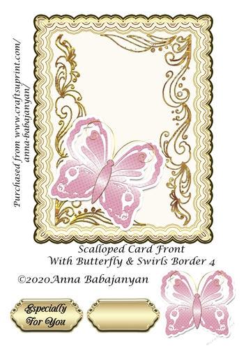 Scalloped Card Front With Butterfly & Swirls Border 4