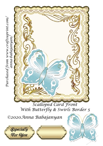 Scalloped Card Front With Butterfly & Swirls Border 5