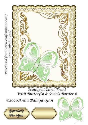 Scalloped Card Front With Butterfly & Swirls Border 6