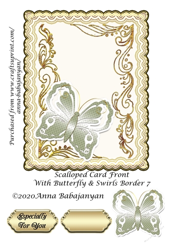 Scalloped Card Front With Butterfly & Swirls Border 7