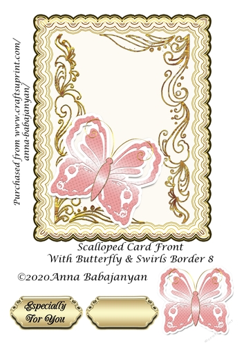 Scalloped Card Front With Butterfly & Swirls Border 8