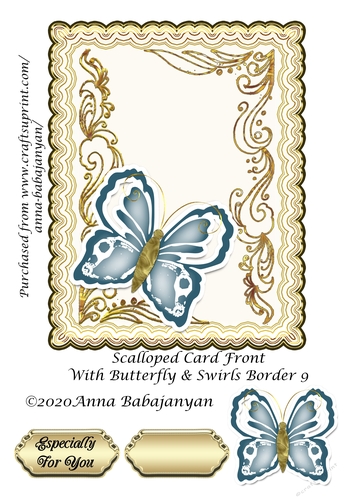 Scalloped Card Front With Butterfly & Swirls Border 9