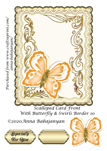 Scalloped Card Front With Butterfly & Swirls Border 10