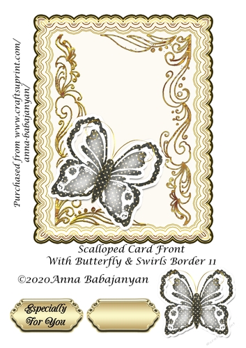 Scalloped Card Front With Butterfly & Swirls Border 11