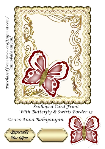 Scalloped Card Front With Butterfly & Swirls Border 15