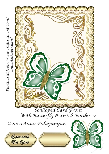 Scalloped Card Front With Butterfly & Swirls Border 17