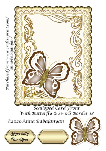 Scalloped Card Front With Butterfly & Swirls Border 18
