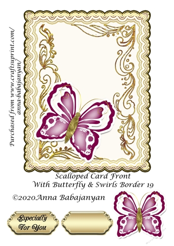Scalloped Card Front With Butterfly & Swirls Border 19