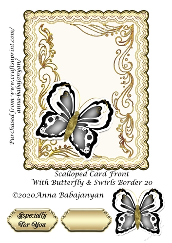 Scalloped Card Front With Butterfly & Swirls Border 20
