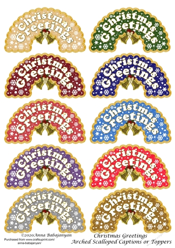 Christmas Greetings Arched Scalloped Captions or Toppers