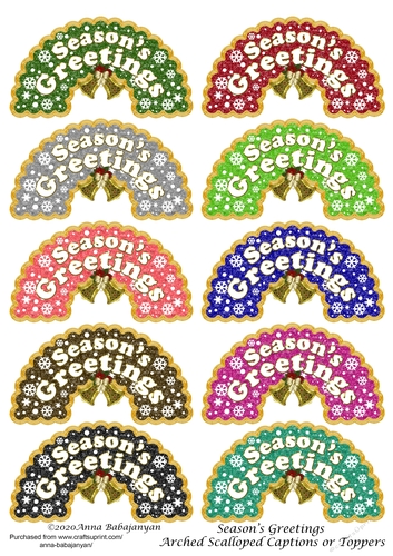 Seasons Greetings Arched Scalloped Captions or Toppers