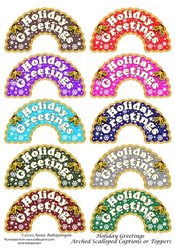 Holiday Greetings Arched Scalloped Captions or Toppers