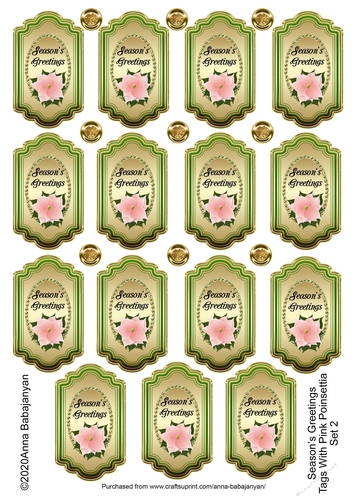 Seasons Greetings Tags With Pink Poinsettia Set 2