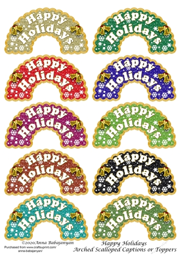 Happy Holidays Arched Scalloped Captions or Toppers