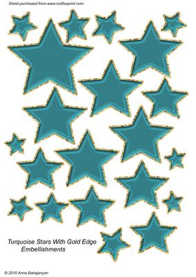 Turquoise Stars with Gold Edge Embellishments