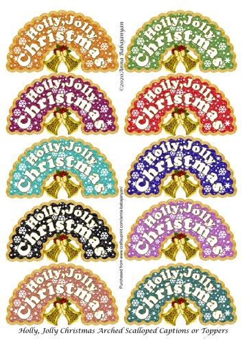 Holly, Jolly Christmas Arched Scalloped Captions or Toppers