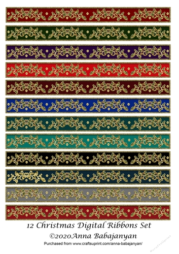 12 Christmas Digital Ribbons Set
