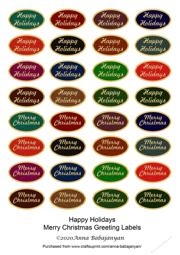 Happy Holidays Merry Christmas Greeting Labels