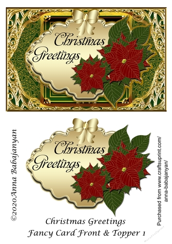 Christmas Greetings Fancy Card Front & Topper 1
