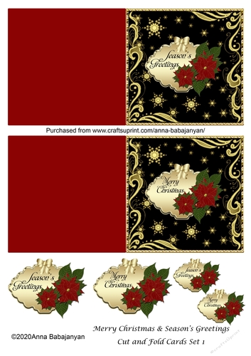 Merry Christmas & Seasons Greetings Cut and Fold Cards Set 1
