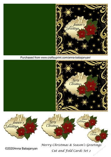 Merry Christmas & Seasons Greetings Cut and Fold Cards Set 2