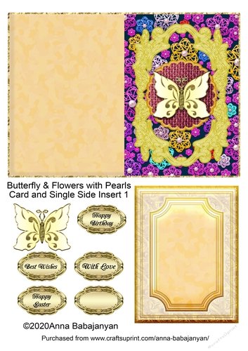 Butterfly & Flowers with Pearls Card and Single Side Insert 1