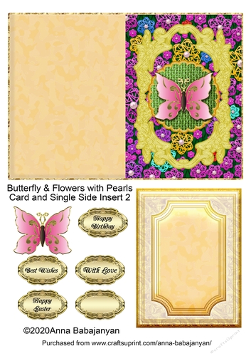 Butterfly & Flowers with Pearls Card and Single Side Insert 2