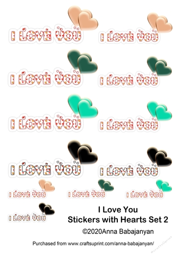I Love You Stickers with Hearts Set 2