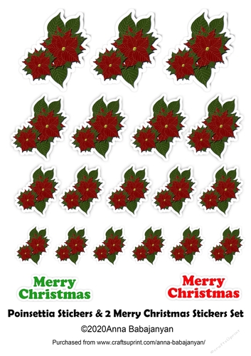 Poinsettia Stickers & 2 Merry Christmas Stickers Set