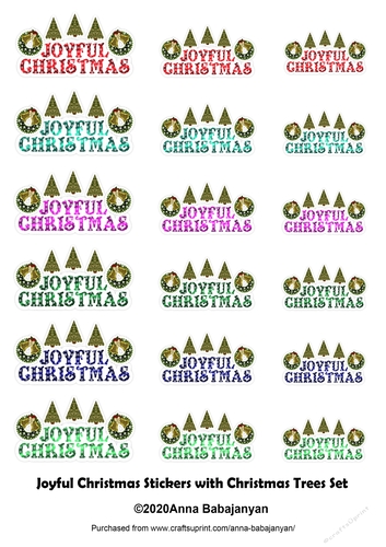 Joyful Christmas Stickers with Christmas Trees Set