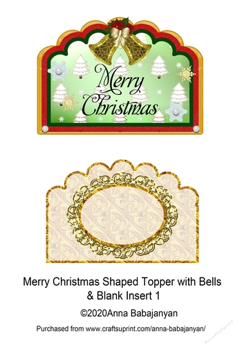 Merry Christmas Shaped Topper with Bells & Blank Insert 1