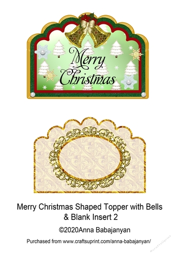 Merry Christmas Shaped Topper with Bells & Blank Insert 2