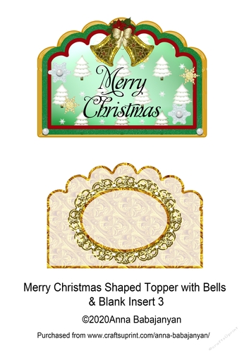 Merry Christmas Shaped Topper with Bells & Blank Insert 3
