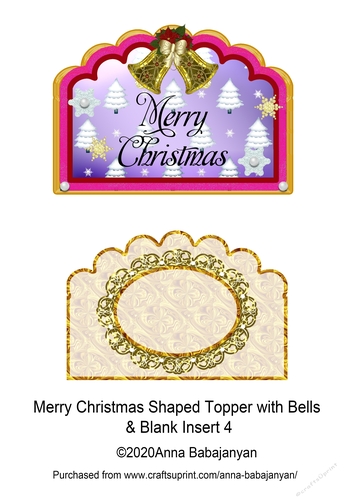 Merry Christmas Shaped Topper with Bells & Blank Insert 4